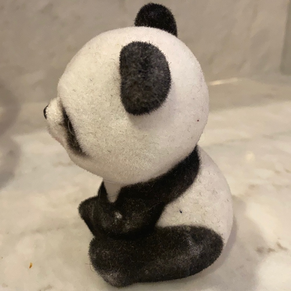 Vintage flocked panda (3) figurines - Picture 4 of 15
